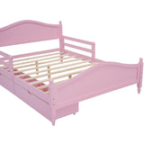 English Elm Full Size Wood Platform Bed With Guardrails On Both Sides and Two Storage Drawers ,Pink