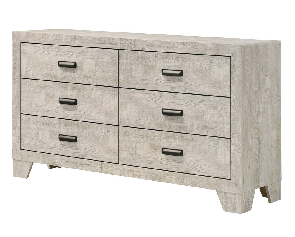 English Elm 1pc Whitewash Six Drawer Dresser Solid Wood Grain Finish Farmhouse Bedroom Storage B011P444137