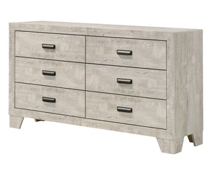 English Elm 1pc Whitewash Six Drawer Dresser Solid Wood Grain Finish Farmhouse Bedroom Storage B011P444137