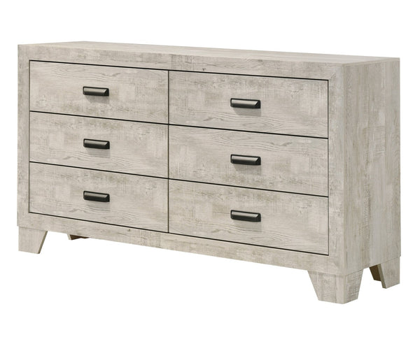 English Elm 1pc Whitewash Six Drawer Dresser Solid Wood Grain Finish Farmhouse Bedroom Storage B011P444137