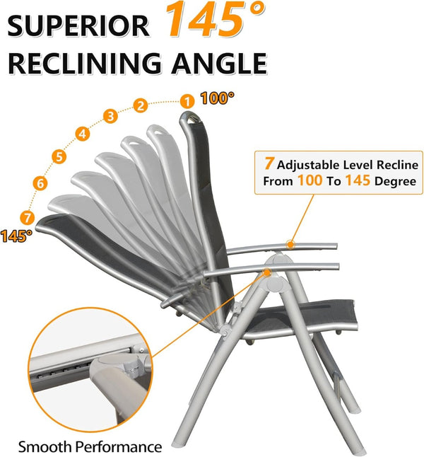 English Elm Patio Reclining Chairs Set Of 2 - Durable Aluminum Frame, Adjustable High Back, Soft Padded Seats W1859P210876-GIGA
