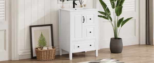 English Elm Christopher Knight Home® - 24 Freestanding Retro Bathroom Vanity with Ceramic Sink, Soft-Close Cabinet & Drawers, Painted MDF Finish White N759P292551K