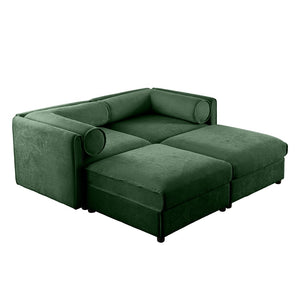 English Elm Stylish Green Chenille 2-Seater Sofa With Ottoman Storage, Ergonomic Support & Modern Elegance W714S01059-GIGA