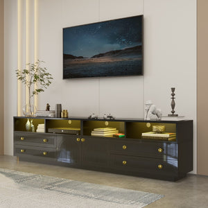 English Elm Tv Stand with Rgb Led Lighting High Gloss Entertainment Center for Large Living Rooms Black T3773P416493