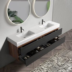 English Elm Galan 72 Inch Double Sink Vanity Fluted Wood Quartz Top Freestanding Bathroom Cabinet W1865S00172