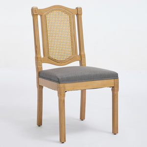 English Elm Full Solid wood rattan-back dining chair with breathable matte linen cushion, high-resilience foam comfort W1143P384365 W1143P384365