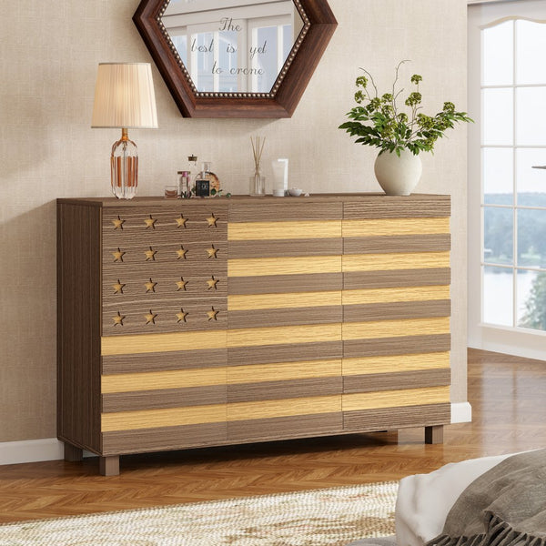 English Elm 55"Buffet Hand-Carved Sideboard Cabinet with 2 Drawers 3 Doors Adjustable Shelves Coffee Bar Console W2977P294070