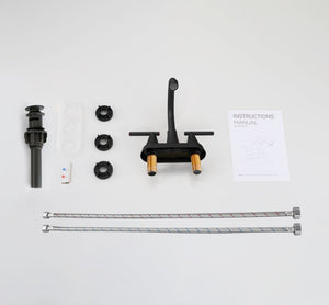 English Elm Bathroom Widespread Two Handle Faucet with Supply Lines and Pop up Drain Included Matt Black B2724P499388