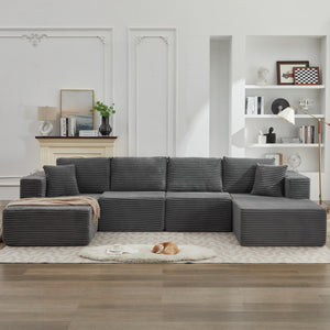 English Elm 106" Cloud Sectional Couch – Luxurious Modular Deep-Seating Sofa In Gray Corduroy, No Assembly Needed! W1143S00024