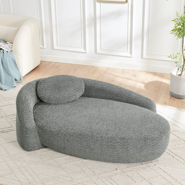 English Elm Modern Oval Bouclé Lounge Chair with Sculpted Armrest for Bedroom or Living Room Dark Gray W487P456131