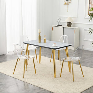 English Elm Table and Chair Set Marble Glass Top Gold Legs Four Seat Dining for Small Spaces Black,Transparent,White+Gold W1151S04654