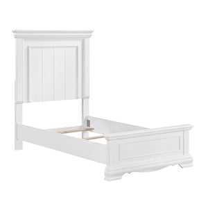 English Elm White Solid Wood Twin Bed Paneled Headboard Sleigh Footboard Traditional Bedroom Frame B011S02484