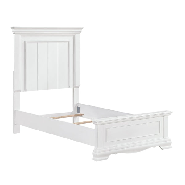 English Elm White Solid Wood Twin Bed Paneled Headboard Sleigh Footboard Traditional Bedroom Frame B011S02484