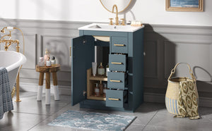 English Elm 24" Bathroom Vanity With Ceramic Sink - Stylish Blue Cabinet, Soft-Close Drawers & Modern Elegance N710P341038C