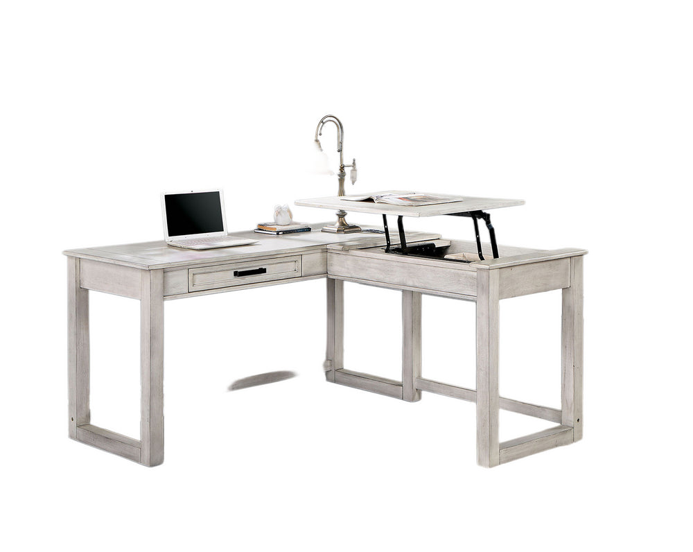 English Elm Transitional Corner Computer Desk Antique White with Lift-Top, USB Ports, Power Outlets, Drawer - Spacious ergonomic workspace for home office B2741P341679