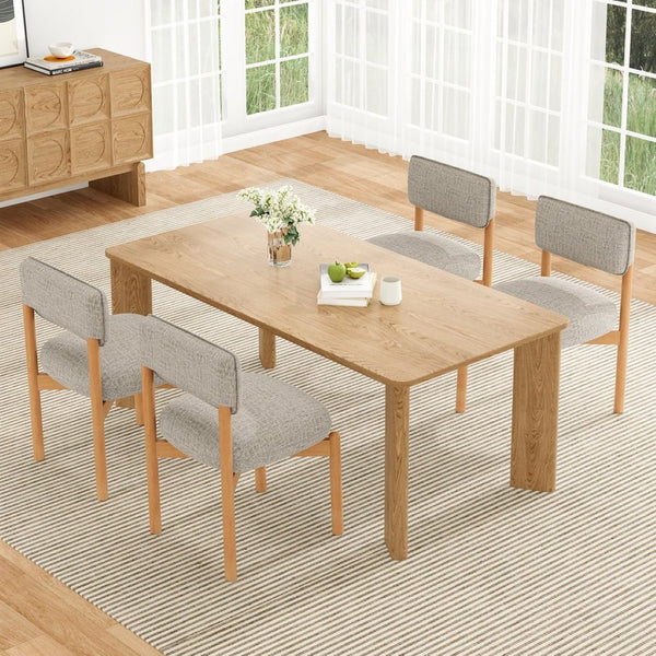 English Elm Modern Linen Upholstered Dining Chair Set Solid Wood Cross Base Removable Back Khaki T3623P466006