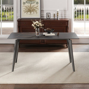 English Elm 62.99" Modern Artificial Stone Dining Table With Black Metal Legs - Sleek Design For 6 People P1 W1535S00522-GIGA