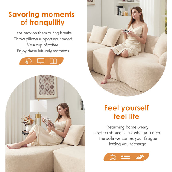 English Elm Boneless Chenille Sectional with Curved Chaise High Density Foam Modular Living Room Sofa W2231S00042