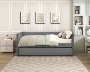 English Elm Modern Upholstered Daybed with Pull Out Trundle Nailhead Trim and Side Storage Pockets Dark Gray B011P419496