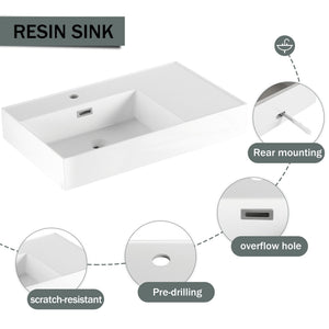 English Elm 30 Inch Wall-Mounted Bathroom Vanity With Resin Sink, Soft Close Drawer & Modern Oak Finish W999S00257