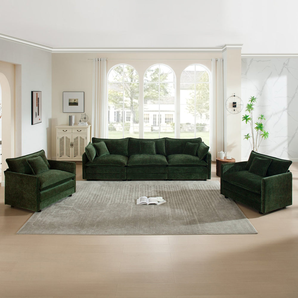 English Elm Sofa Set Three Piece Green Chenille Living Room Collection with Round Arms W714S00453