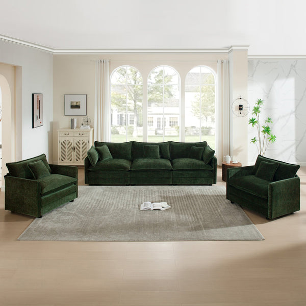 English Elm Sofa Set Three Piece Green Chenille Living Room Collection with Round Arms W714S00453