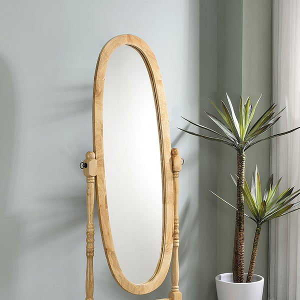 English Elm 59.25" Elegant Standing Oval Cheval Mirror with Oak-Style Wood Frame, Adjustable Tilt, Classic Appeal B072P222471