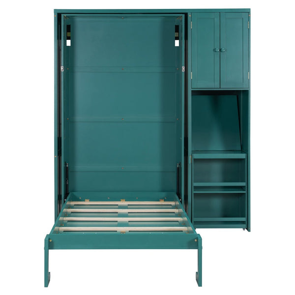 English Elm Twin Size Rotating Murphy Bed With Integrated Bookshelf, Extendable Desk & Stylish Storage Solutions N820S00066C-GIGA