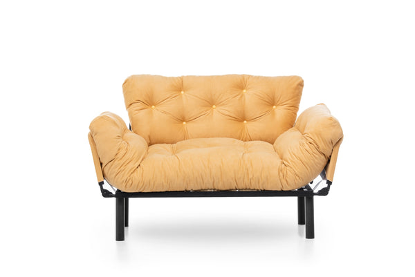 English Elm Nitta Modern Adjustable Arm Love Seat — Convertible Two-Seater Sofa Bed with Plush Upholstery, Metal Frame Mustard B029P330053