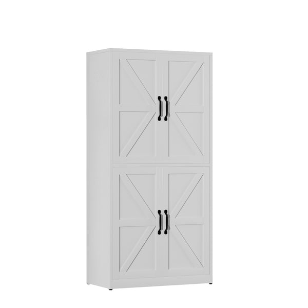 English Elm White Powder-coated Steel Pantry Cabinet with Adjustable Shelves for Kitchen or Bath T2398P413027