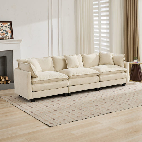 English Elm Cloud Modular Three Seat Sofa Chenille Upholstered with Double Layer Cushions for Living Room Beige W1143S00053