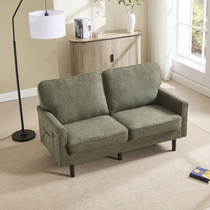 English Elm Loveseat Mid Century Modern Two-Seater Sofa with USB Type-C Charging, Removable Zipper Covers, Durable Wood Legs Green W395P238825