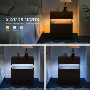 English Elm Led Nightstand with Rgb Acrylic Glow Panel Three Drawers Walnut Bedroom Table W2178P412301