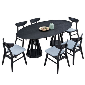 English Elm (1 Table+6 Chairs) 78.74" Modern Oval Dining Set - Elegant Wooden Table & Chairs For Home & Restaurant W2582S00122