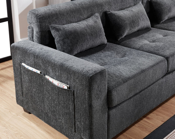 English Elm Trevi Chenille Sectional Sofa with Tufted Seats Charging Ports and Storage Ottoman B2749S00251