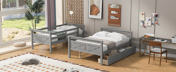 English Elm Twin Twin-over-Full Bunk Bed with Attached Ladder, Built-In Underbed Storage Drawers & Guardrail Safety Designed for Space-Saving Kids' Rooms Gray SM000119AAE-1