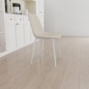 English Elm A modern linen padded dining chair set of 4 with ergonomic high back, sturdy white metal legs, comfy seats Beige W2189P190473