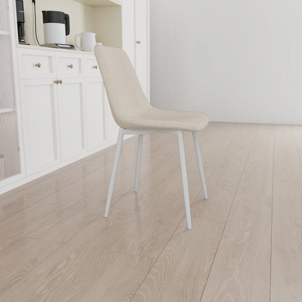 English Elm A modern linen padded dining chair set of 4 with ergonomic high back, sturdy white metal legs, comfy seats Beige W2189P190473