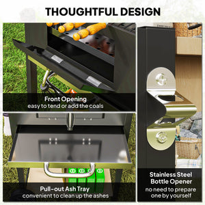 English Elm Outsunny Barrel Charcoal Bbq Grill with 245 Sq in Cooking Area and Adjustable Heat W2225P485633
