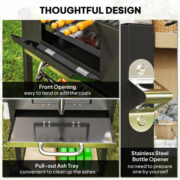 English Elm Outsunny Barrel Charcoal Bbq Grill with 245 Sq in Cooking Area and Adjustable Heat W2225P485633