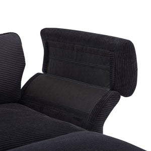 English Elm Deep Seat Sectional Sofa - Plush Black Corduroy Couch With Ottomans For Modern Living Spaces W2120S00001-GIGA