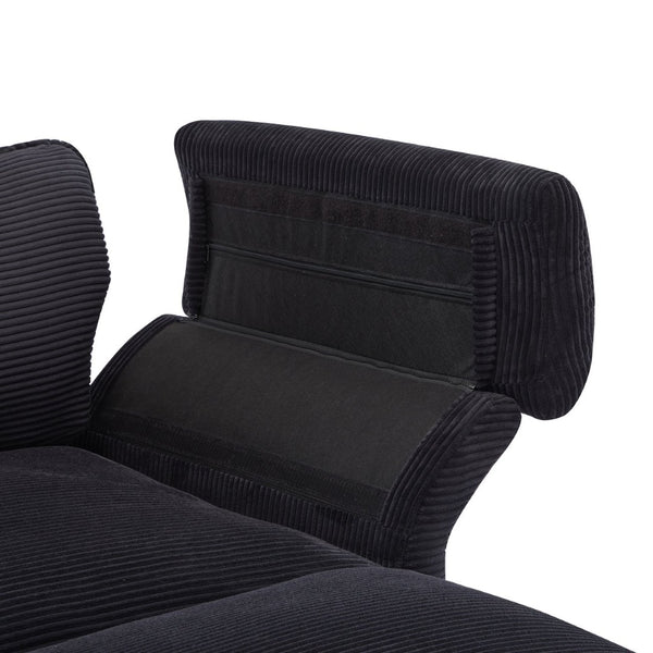 English Elm Deep Seat Sectional Sofa - Plush Black Corduroy Couch With Ottomans For Modern Living Spaces W2120S00001-GIGA