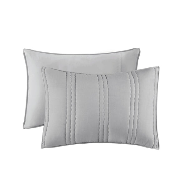 English Elm 3 Pcs King/Cal King Quilt Set - Soft Gray Poly Gauze, Antimicrobial, Lightweight & Easy Care! B035P319904