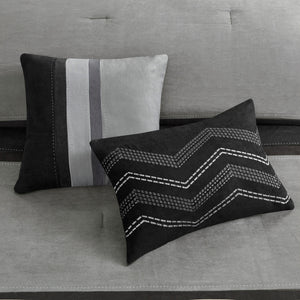 English Elm 7 Piece Faux Suede Comforter Set In Black King - Elegant, Hypoallergenic, Machine-Washable Design! B03597216