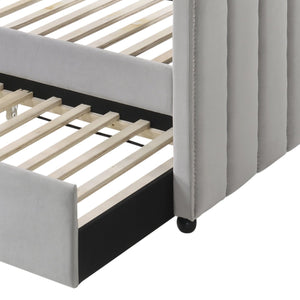 English Elm Peridot Dove Gray Velvet Daybed with Roll-Out Twin Trundle, Tufted Arched Back, Nailhead Trim B2726S00325