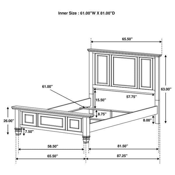 English Elm Copper White Wood Queen Panel Bed with Slatted Venting, Sturdy Asian Hardwood Frame, Timeless Finish B062S00663