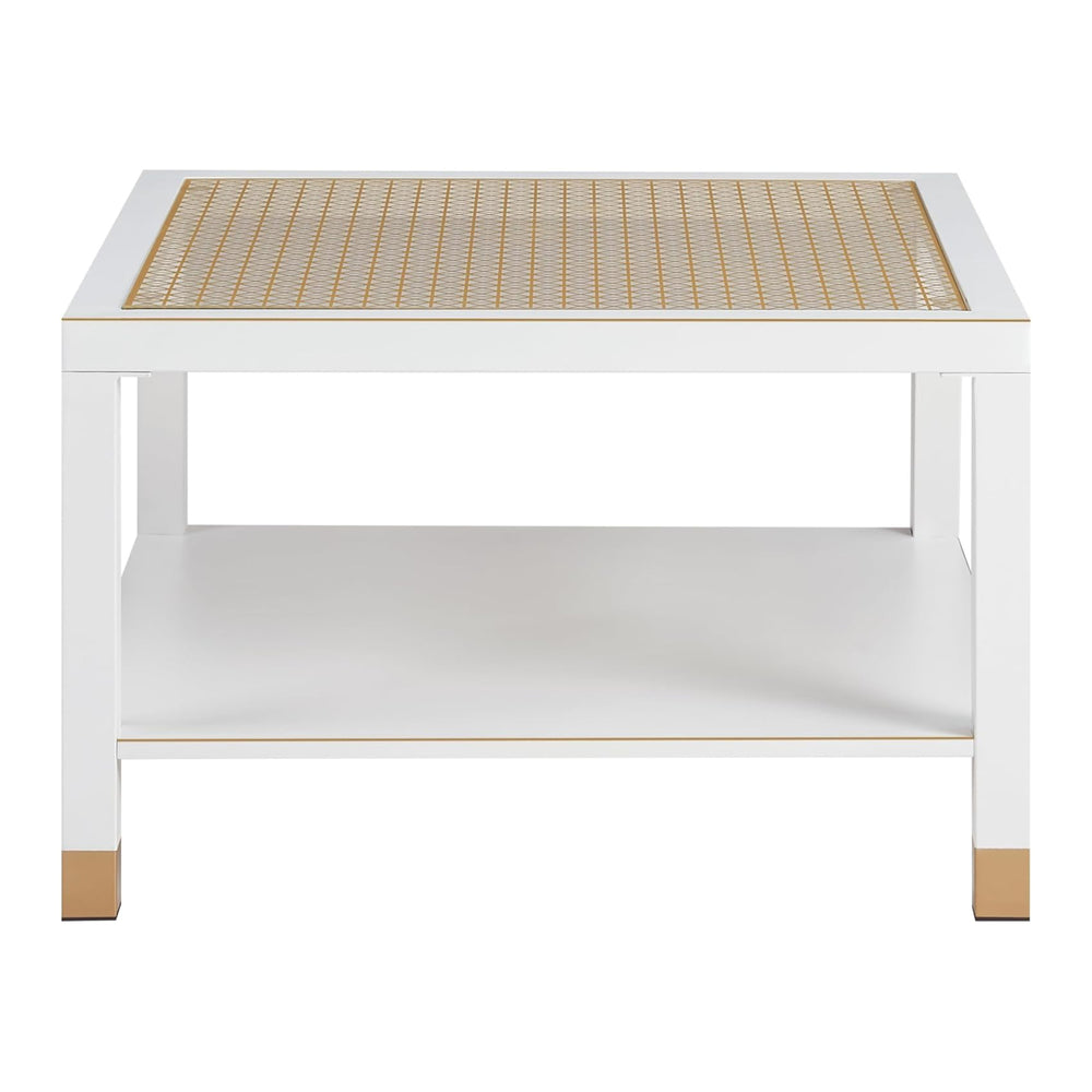 English Elm Industrial Square Coffee Table with Gold Mesh Tempered Glass Top and Matte Steel Legs White+Gold W3587P456310