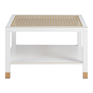 English Elm Industrial Square Coffee Table with Gold Mesh Tempered Glass Top and Matte Steel Legs White+Gold W3587P456310