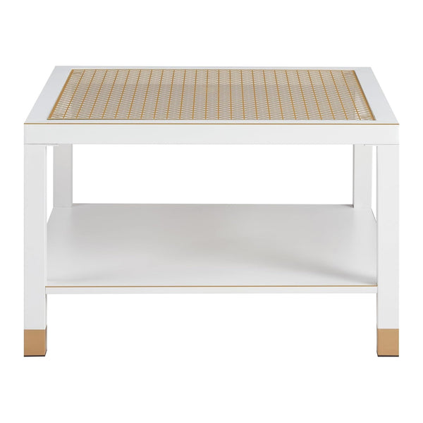 English Elm Industrial Square Coffee Table with Gold Mesh Tempered Glass Top and Matte Steel Legs White+Gold W3587P456310