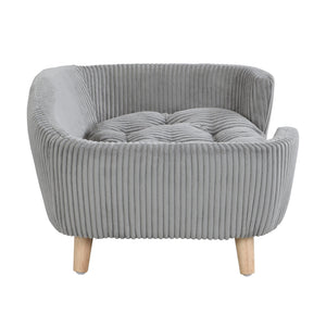 English Elm Elevated Pet Sofa with Corduroy Upholstery Rubberwood Legs and Supportive Foam for Small Dogs Grey N779P395017G
